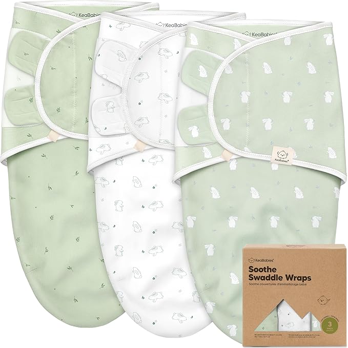 KeaBabies 3-Pack Organic Baby Swaddle Sleep Sacks - Swaddles for Newborns, Infant 3-6 Months, Baby Girls, Boys, Soft & Snug Newborn Sleep Sack, Nursery Swaddling Blankets (Bunnies, L)
