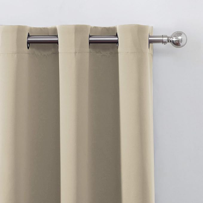 LEMOMO Beige Thermal 100% Blackout Curtains/52 x 95 Inch/Set of 2 Panels Room Darkening Curtains for Bedroom and Living Room