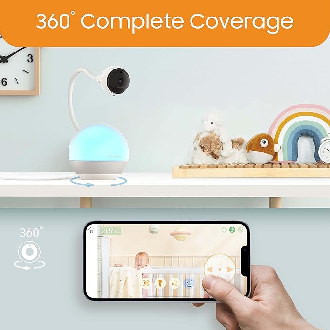 CHILLAX DM600 Baby Mood Lite - Smart Baby Monitor with Night Light, Temperature Sensor - Sleep Monitor with HD Camera, Soothing Sounds & Lullaby - Wi-Fi Remote Access, App-Compatible Device