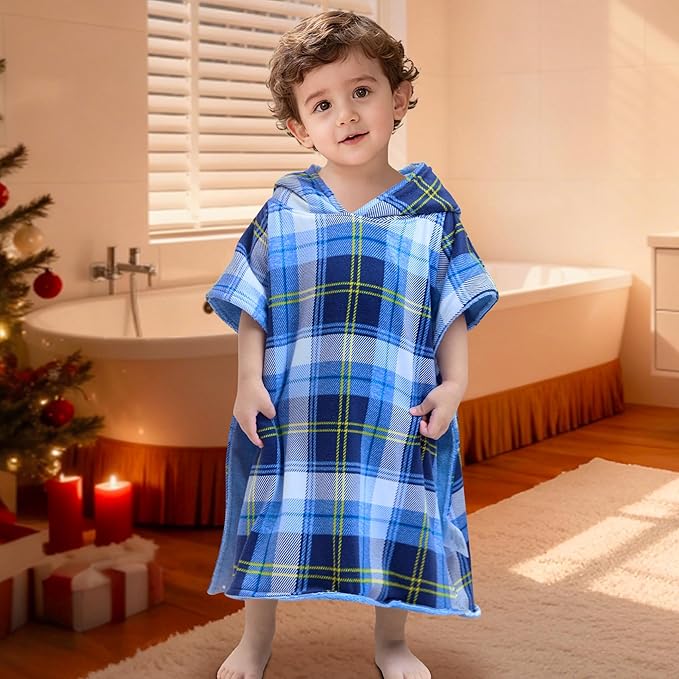 VOOVA & MOVAS Double-Layered Baby Hooded Towel Poncho (2-4 Years, 20x21 Inches) | Ultra Soft & Absorbent Cotton | Thick Toddler Bath Towel for Swimming, Beach, Shower & Winter,Blue Bufflo