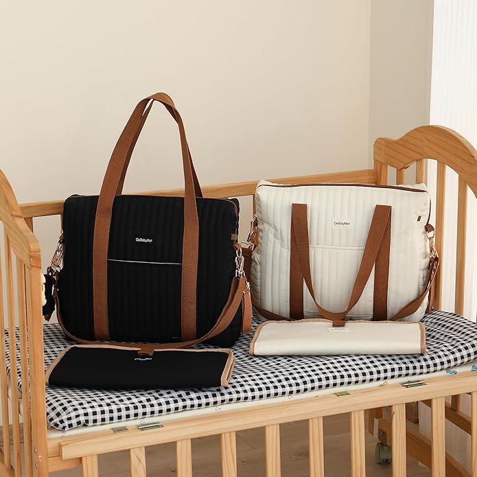 Diaper Bag Tote for Moms, Baby Hospital Bag with Insulated Bottle Pockets, Changing Pad & Stroller Straps