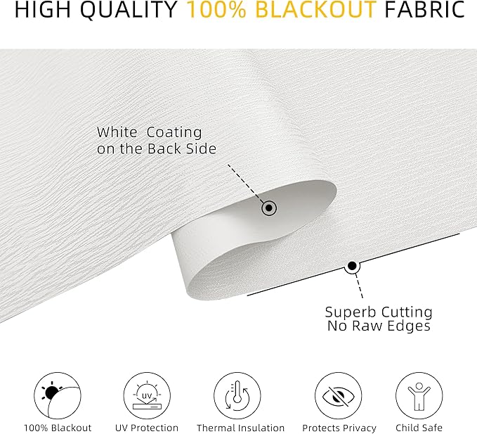 ChrisDowa Blackout Roller Shades for Windows, Striped Pattern Cordless Pull Down Door Blinds with Privacy, Thermal Insulated Window Shades for Living Room, Home and Office. White, 65" W x 72" H