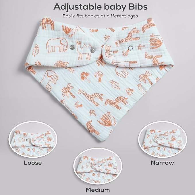 LILY O LAUREL Muslin Baby bibs for drooling and teething, 100% cotton, Bibs for baby girl, Muslin bibs for boys (8 Pack)