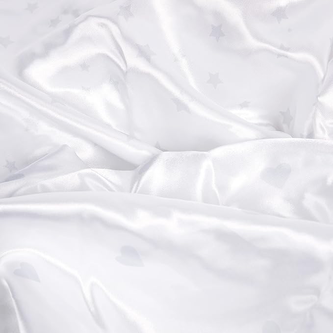 Satin Fitted Crib Sheet (2 Pack) Premium Oeko-TEX Certified Satin Crib Sheet Set, Prevents Bald Spots Like Silk Crib Sheets for Baby Hair (White with Light Gray Hearts & Stars)
