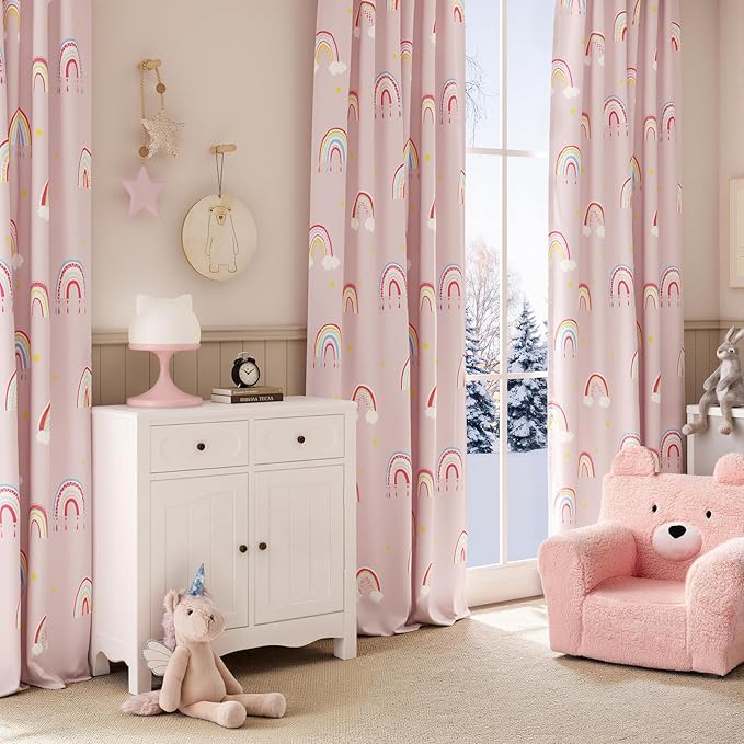 jinchan Nursery Blackout Curtains for Kids Room Rainbow Pink Curtains Cute Girls Bedroom Dorm Playroom Window Treatment Grommet Thermal Insulated Room Darkening 2 Panels 84 Inch Length