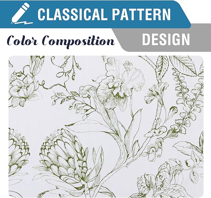 H.VERSAILTEX 100% Blackout Curtains for Living Room Camellia Floral Blackout Curtains 108 Inches Long Light Blocking Window Treatment Curtains with Black Liner Grommet Thermal Drapes, 2 Panels, Olive