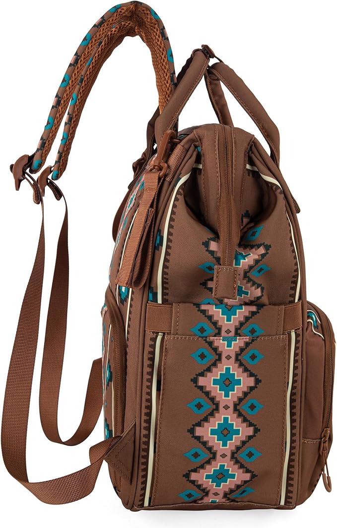 Montana West Wrangler Diaper Bag Backpack Aztec Travel Backpack Purses Western Multi-Function Baby Bags for Mom with Waterproof Insulated Pockets