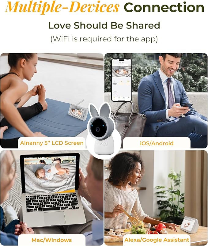 ARENTI Baby Monitor with 2 Cameras, Cry&Motion Detection, 2K Smart Baby Camera with 5'' Upgraded Wireless Display, 2 Way Audio, Super Night Vision, Lullabies, Breathing Light, Temp&Humidity Sensor