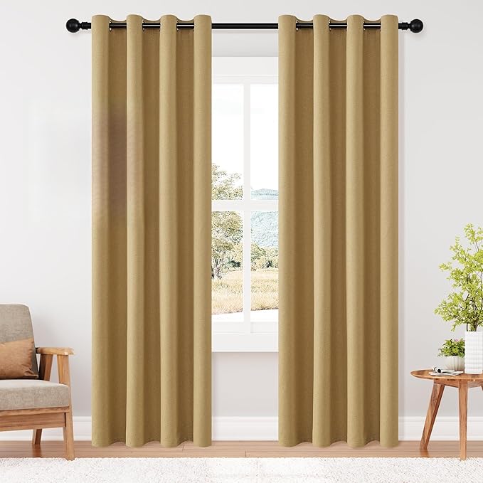 ChrisDowa 100% Blackout Mustard Yellow Solid Curtains 84 Inches Long 2 Panels for Bedroom Living Room,Farmhouse Room Darkening Thermal Insulated Soundproof Grommet Top Window Treatment Drapes,52x84
