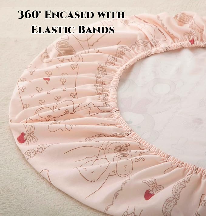 SDY Jersey Bassinet Sheets 2 Pack for Baby Girls,32 "x 16 "x 4", Pink Kawaii Bear Standard Oval/Retangle Bassinet Mattress Sheets for Toddler,Super Soft Breathable