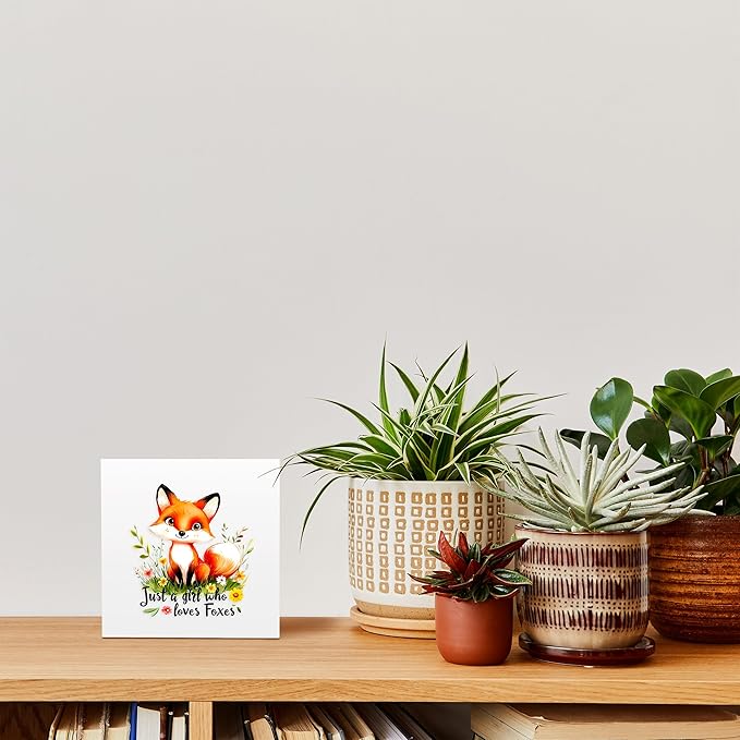 Fox Decor Wooden Box Sign Decorative, Home Room Desk Decorations For Teens Teenage Girls Age 8-12, Fox Lovers Themed Gifts Stuff Accessories Things Merchandise Items!