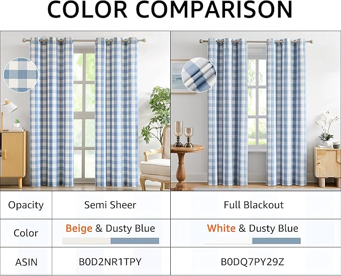 Amzdecor Buffalo Check Plaid Full Blackout Window Curtains 95 Inches Long for Bedroom Noise Reducing Total Room Darkening Grommet Drapes,Vintage Farmhouse Window Treatment,2 Panels,40"x95",Blue White