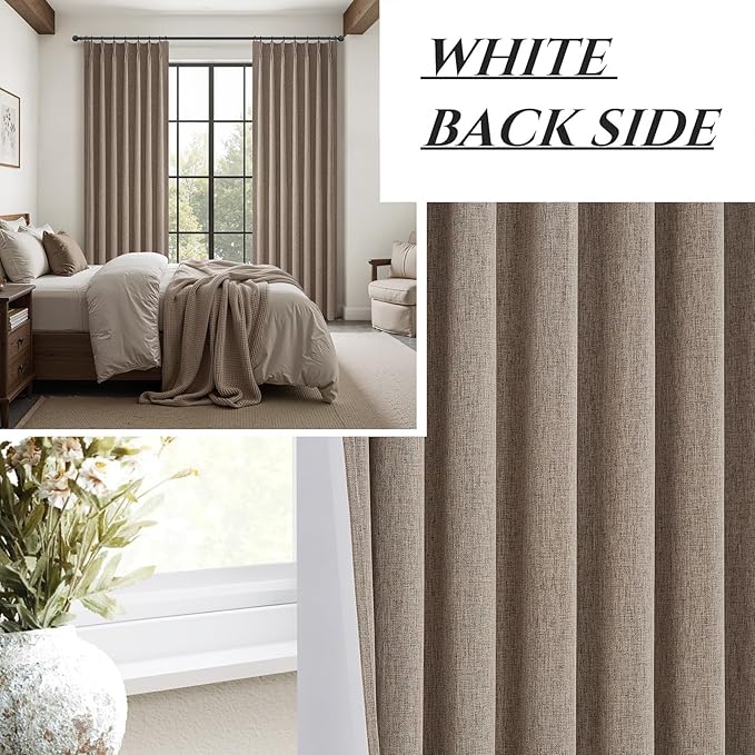 90 Inch Blackout Curtains for Living Room Thermal Noise Reduction Sliding Door Total Two Burg Country Style Linen Window Curtain & Drapes for Track System Pinch Pleat,Chocolate Dark Flax Set of 2