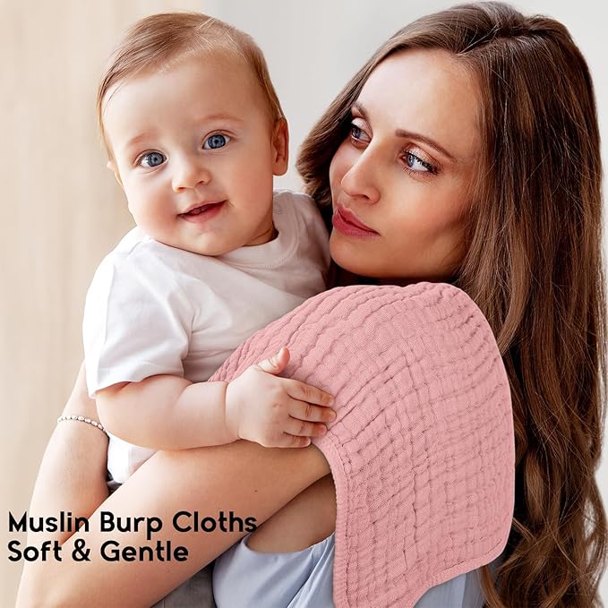 Unnivoll Muslin Burp Cloths for Baby 100% Cotton Burping Cloths for Boys Girls Large 20"X10" Extra Soft and Absorbent 5 Pack - Gradient Pink