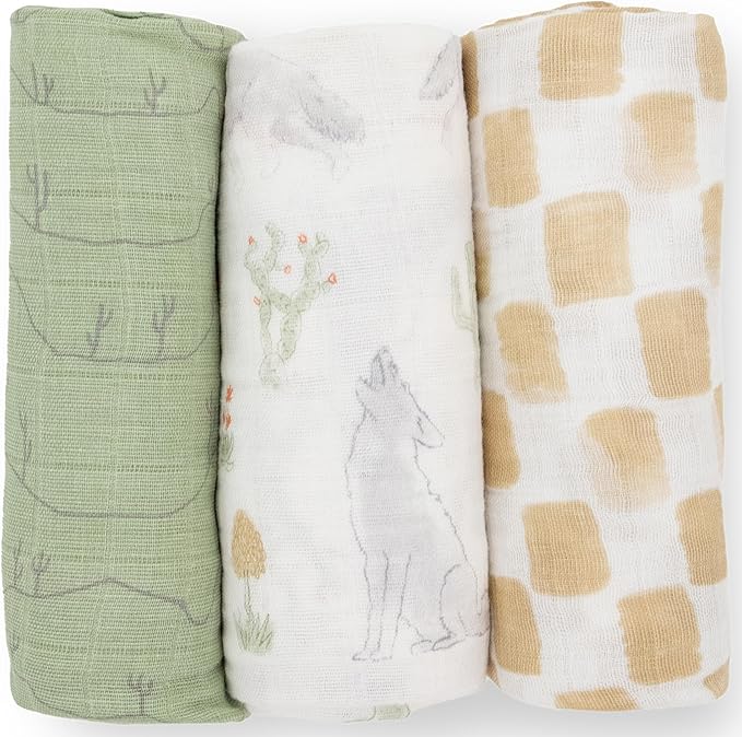 Little Unicorn Muslin Swaddle Blanket for Newborns & Infants | Soft & Breathable Fabric | Set of 3 Baby Blankets for Swaddling, Nursing, Shower Gifts (Desert Night)