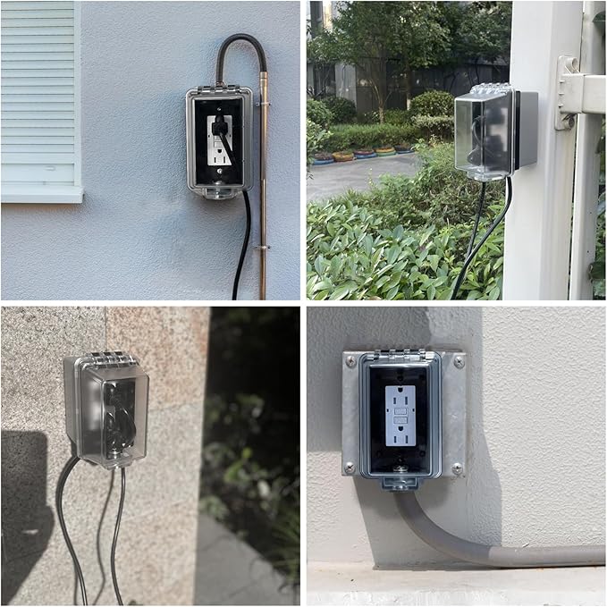 Universal Weatherproof Electrical Outlet Cover Kit with Lock,Outlet Waterproof Cover Box with 15 Amp TR Self Test GFCI Kit, Baby Proof Outlet Lock Box for Outdoor in-Use, 1-Gang
