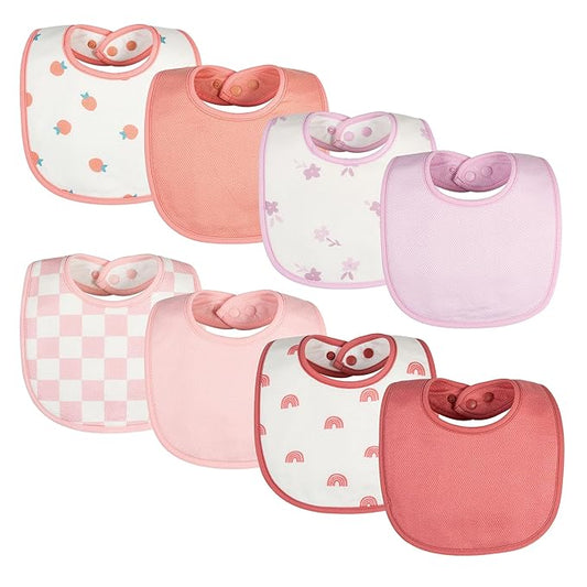 Tiny Twinkle 8 Pack Baby Bibs for Drooling and Teething – Waterproof & Absorbent Bibs for Baby Girl & Boy, Machine Washable Infant Bib Set for Newborns and Toddlers (Girl Print 8-Pack)