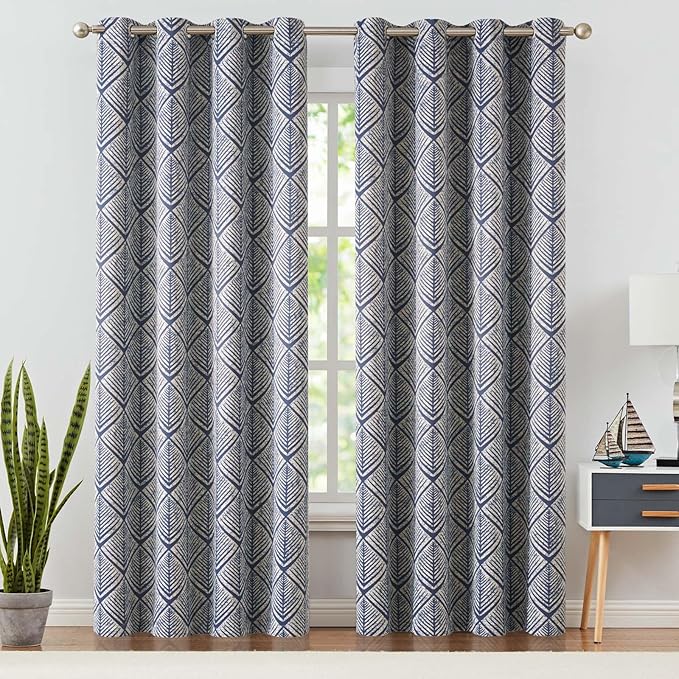 jinchan 80% Blackout Curtains for Living Room, Geometric Patterns Drapes for Bedroom, Window Treatments for Room Darkening, Grommet Top Thermal Insulated Curtains 96 inch Length 2 Panels Set, Blue