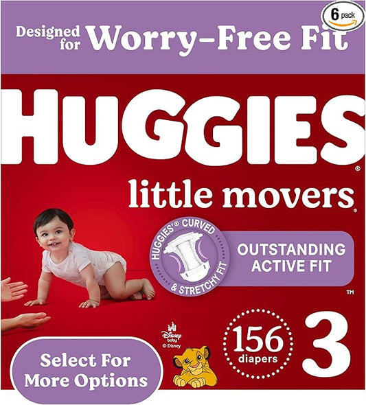 Huggies Size 3 Diapers, Little Movers Baby Diapers, Size 3 (16-28 lbs), 156 Count (6 Packs of 26)