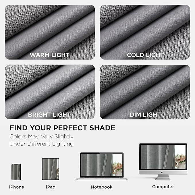 Joydeco Blackout Curtains 108 Inches Long 2 Panels Burg, Room Darkening Curtains for Bedroom, 100% Black Out Textured Thermal Drapes Privacy Protection 2 Panels Set(W52 x L108 Inch, Light Grey)