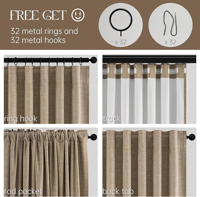Topfinel Extra Long 120 Inch Blackout Curtains for Large Window Treatment Fall Farmhouse Thick Linen Texture Sound Proof Drapes Room Divider Pleat Ceiling Track Burg Bedroom 10Ft(W52 xL132 2 Panels)