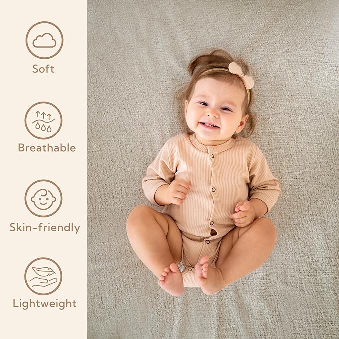 SOULFUL Muslin Crib Sheets for Boys Girls, 3 Pack Soft and Breathable Cotton Fitted Crib Sheets for Standard Crib Mattress (28"x 52", Light Tan & Brown & Mist Pink)