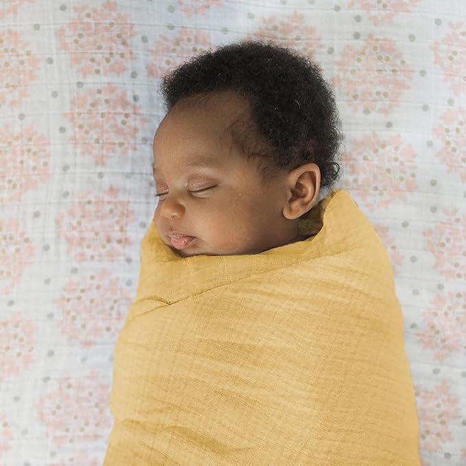 SwaddleDesigns Cotton Muslin Swaddle Blankets for Baby Boy & Baby Girl, Set of 4, Neutral Receiving Blankets for Newborn, Baby Registry & Gift, 46x46 inches, Warm Glow
