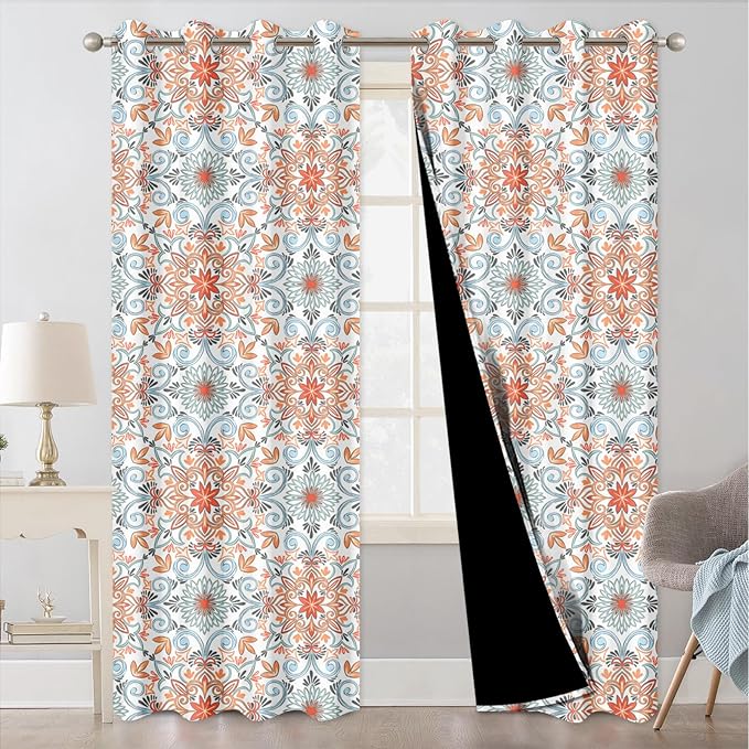 Blackout Curtains for Living Room and Bedroom, Black Out Bedroom Living Room Window Curtains 84 Inch Long 2 Panels Set, Vintage Floral Room Darkening Soundproof Thermal Curtains for Winter Insulated