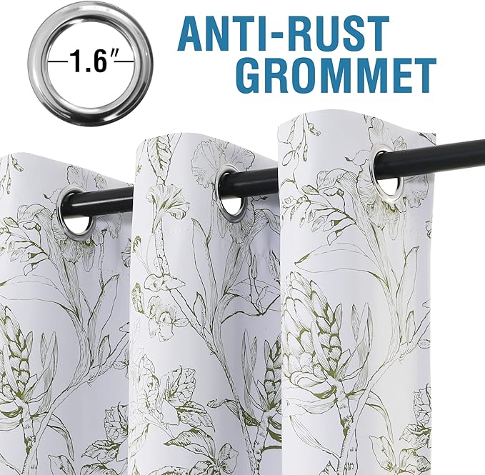 H.VERSAILTEX 100% Blackout Curtains for Living Room Camellia Floral Blackout Curtains 63 Inches Long Light Blocking Window Treatment Curtains with Black Liner Grommet Thermal Drapes, 2 Panels, Olive