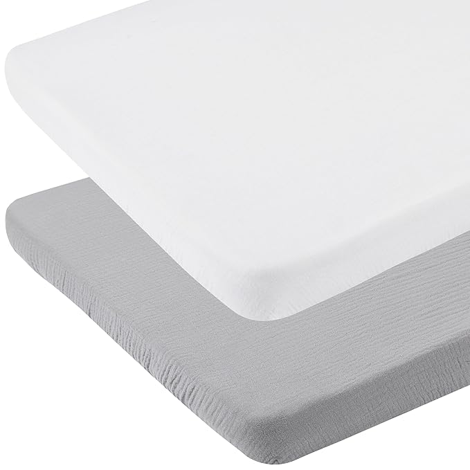 Onacosht Muslin Bassinet Sheets 35" X 20" Compatiable with AMKE 3 in 1 Bassinets, MiClassic, Uiuwoo, Foalom, YADAQE, Milliard and TCBunny Bassinet, 100% Cotton Soft Breathable 2 Pack, White and Grey