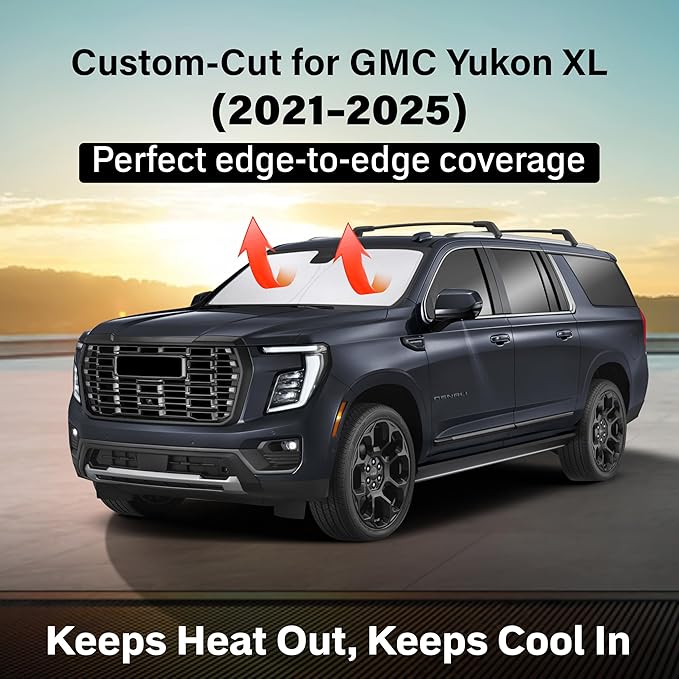 EcoNour Windshield Sun Shade Compatible for GMC Yukon XL 2021–2025 | SUV Front Window Sunshade | Foldable Heavy-Duty Sun Visor Protector | Blocks UV Rays & Reduces Interior Heat