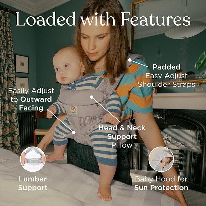 Ergobaby Omni Classic Baby Carrier Newborn to Toddler - Breathable Baby Carriers for Summer - All-Position Carrier with Lumbar Support (7-45 Pounds), Cotton, Pearl Grey
