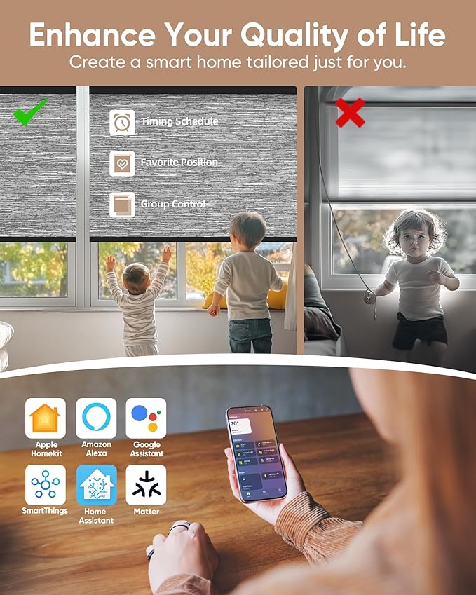 Kincmo Motorized Blinds with Remote,100% Blackout Motorized Roller Shades Work with Apple Homekit,Alexa,Google, Custom Electric Blinds with App,Voice Control (Dreamy Dark Grey)