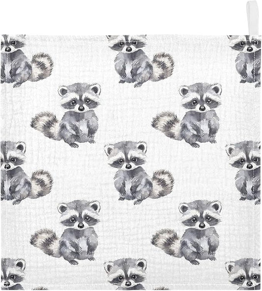vvfelixl Little Raccoon Baby Burp Cloths Baby Muslin Washcloths for Boys Girls Cotton Babys Face Towel for Newborn Infants Soft and Absorbent 11.8 X 11.8 in, 5 Pack