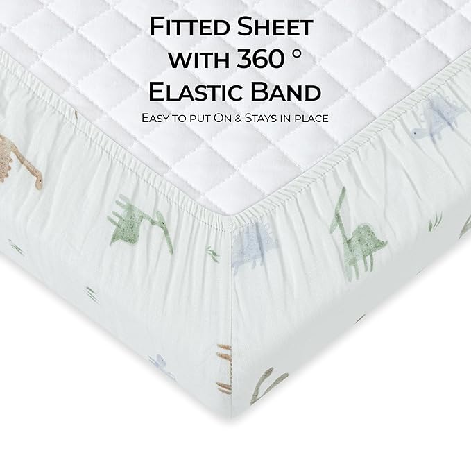 Dreamology Cotton Crib Sheets for Boys and Girls | Super Soft, Breathable 1-Pack | 100% Cotton Muslin Crib Sheets Fitted for Standard Cribs and Toddler Beds 28x52 Crib Sheet | Dino