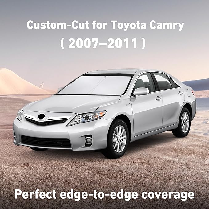 Econour Windshield Sunshade for Toyota Camry 2007-2009 2010 2011, Sun Visor for Front Windshield & Window Sun Shade Cover, UV Heat Blocker & Protector, Car Accessories