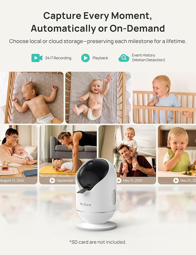 Dr.Care VistaView Smart WiFi Baby Monitor with 2 Cameras- 5” 1080P Split Screen & 2K Camera App Control, Cry & Motion Alerts, Night Vision, 2-Way Talk, Triple Security, 1279ft Range