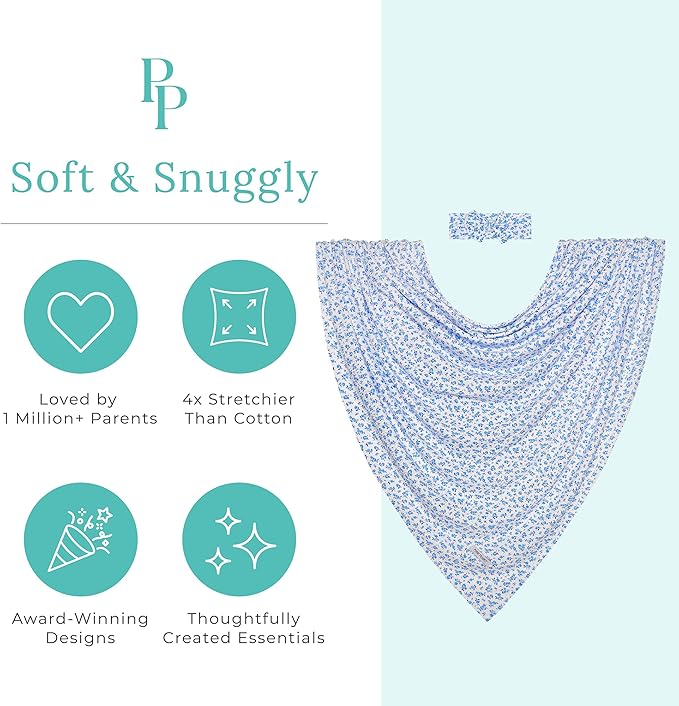 Posh Peanut Swaddle Blanket & Headband Set – Viscose from Bamboo Stretchy Baby Swaddle for Newborn Girls, Receiving Blanket or Nursing Cover