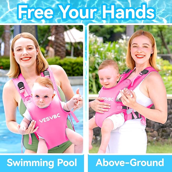 Baby Carrier, Dual-Use Adjustable Baby Sling Support Infant Chest Holder with Drawstring Backpack for Newborn to Toddler 13-33 lbs Swimming Pool Beach Land (Pink)