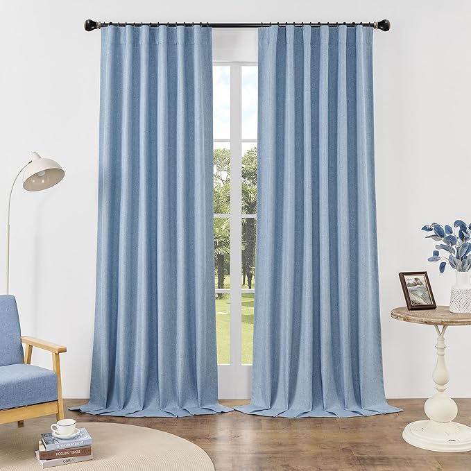 DUALIFE Back Tab Curtains 90 Inches Long for Bedroom 2 Panels Set Thermal Insulated Room Darkening Window Curtain Drapes/Panels for Living Room Boys Rod Pocket 50W x 90L Inch Dusty Stone Blue