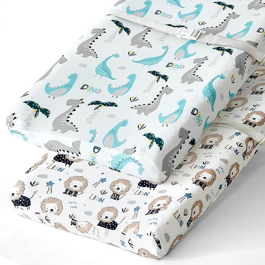 BROLEX Changing Pad Covers for Baby: Boy Girls Ultra Stretchy Soft 2 Pack Dinosaur Lion