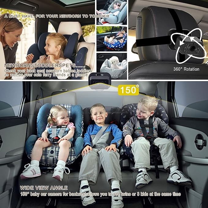 YIMU HD720P Rear Seat Baby Car Camera for Backseat, Car Headrest Quick-Install Monitor, Night Vision, 360° Rotatable car Camera for Baby with 4.3 inch car Baby Monitor (KB41)