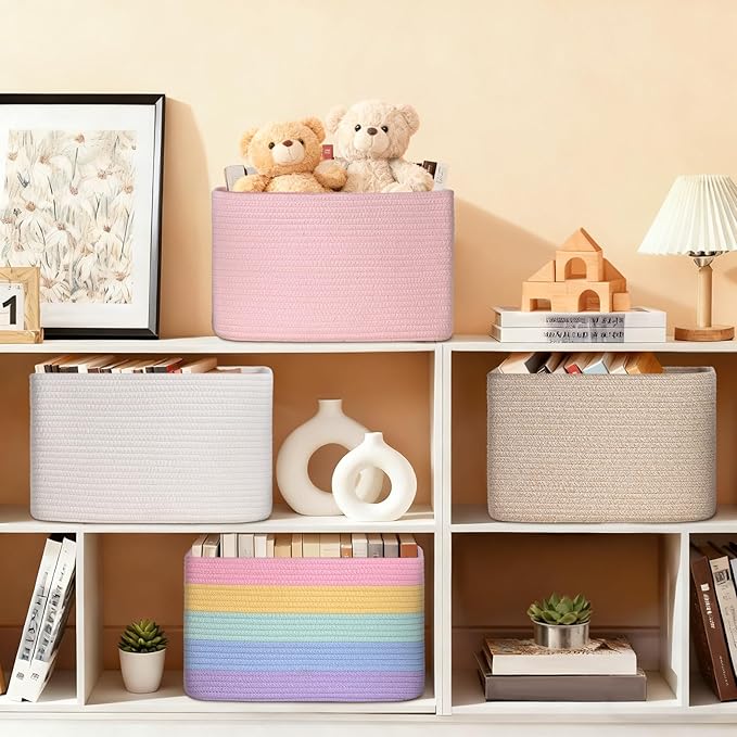 Woven Storage Baskets, White Baskets for Organizing, 3 Pack Woven Basket for Storage, Storage Baskets for Shelf, Towel, Toy, Book, Closet, Baby 15"×10"×9"