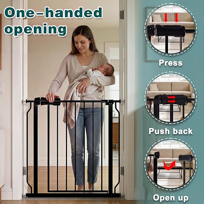 TSAYAWA 62.2"-71.65" Extra Wide Auto Closing Baby Safety Gate for Stairs & Doorways, Pressure Mounted No Drill Pet Gate with Walk-Through Door - Heavy Duty Childproof Gate for Toddlers, Kids, Dogs