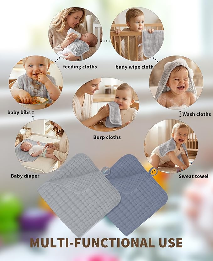 TRYISDICDVC 14Pack Muslin Baby Burp Cloths 100% Cotton 20"X10" Soft Absorbent Quick Drying Newborn Drool Baby Face Washcloths