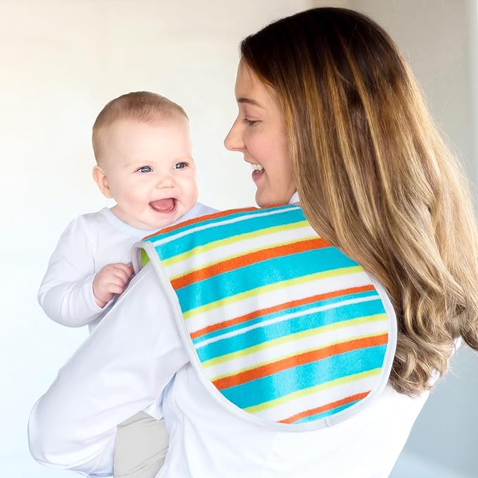 Kiddologic Baby Burp Cloth, Triple Protection, 2 Layers Soft Absorbent Terry, Waterproof Lining, Large Size Curved Design, Extra Coverage, Newborn/Infant Unisex Burping Rag, Fresh Lime (Green) Stripe