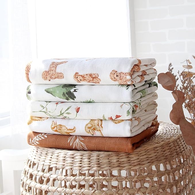 LifeTree Baby Swaddle Blankets Dog, 70% Viscose from Bamboo and 30% Cotton Muslin Swaddle Blankets Boys Girls Swaddling Wrap Receiving Blanket for Newborn, Large 47" x 47", Poodle Puppy