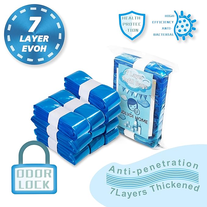 GDLVDI HOME Compatible with Diaper Genie Pails Diaper Pail Refills | 10 Pack Continuous Long-Roll Lemon-Scent Refills | Leak-Resistant Odor-Blocking Diaper Disposal Bags | Easy Cut & Tie System