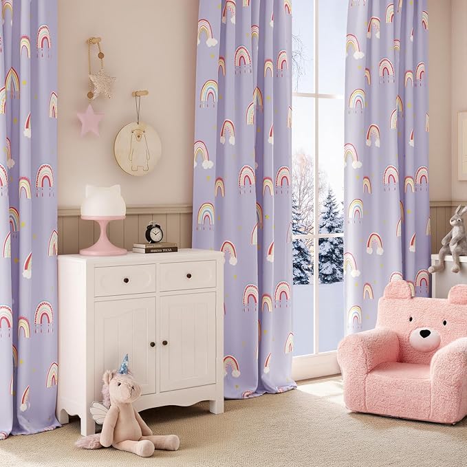jinchan Nursery Blackout Curtains for Kids Room Rainbow Purple Curtains Cute Girls Bedroom Dorm Playroom Window Treatment Grommet Thermal Insulated Room Darkening 2 Panels 84 Inch Length