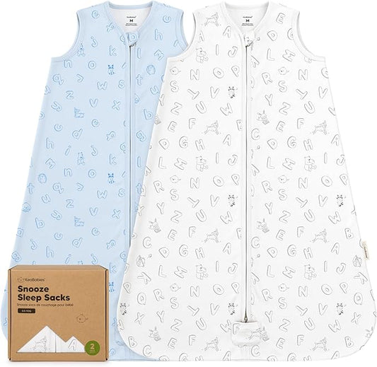 2-Pack Baby Sleep Sacks,Zipper Wearable Blanket-0.5TOG Organic Cotton,Lightweight, Soft Cozy Toddler Sleeping Sack 6-12 months, Easy to Wear Large Newborn Transition Swaddles Sleepsacks (ABC Land Sky)